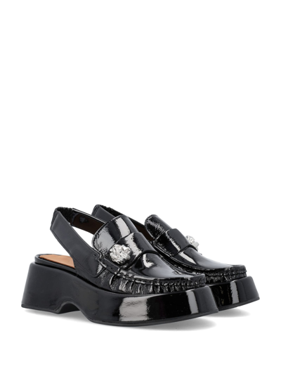 Shop Ganni Platform Slingback Loafers In Black