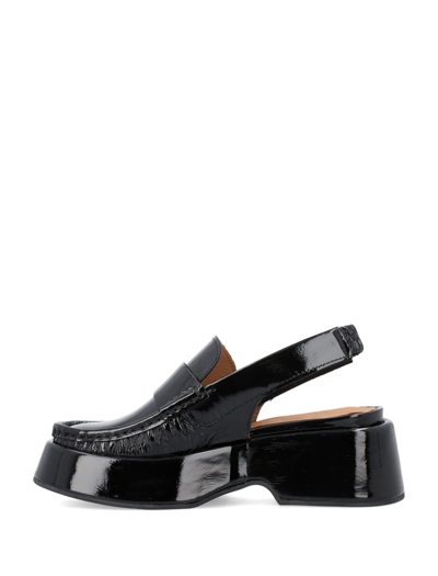 Shop Ganni Platform Slingback Loafers In Black