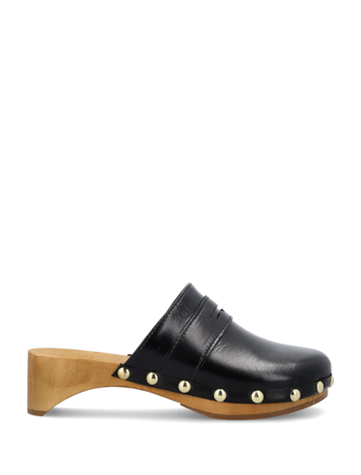 Shop By Far Hans Gloss Leather Clogs In Black