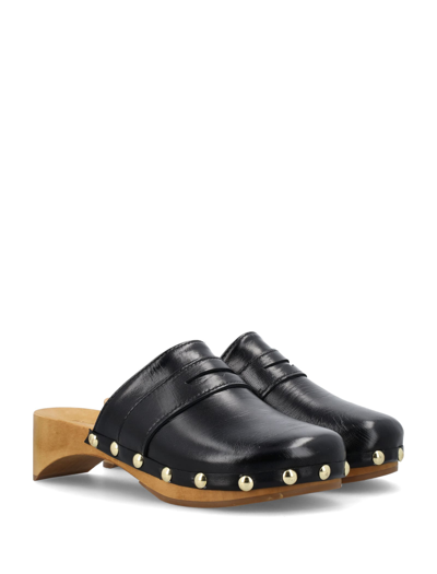 Shop By Far Hans Gloss Leather Clogs In Black