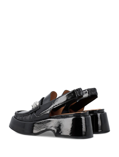 Shop Ganni Platform Slingback Loafers In Black