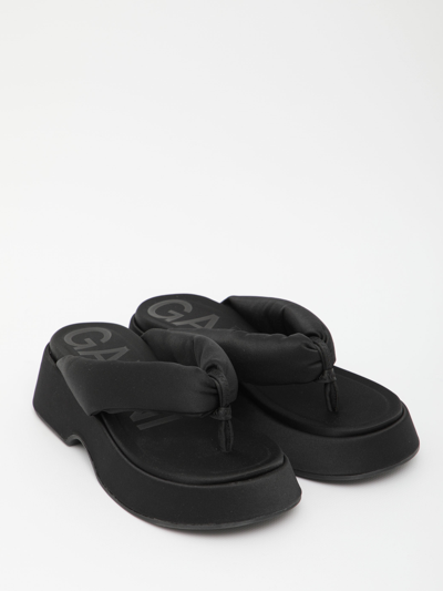 Shop Ganni Padded Thong Sandals In Black