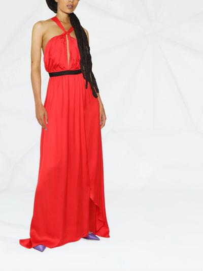 Shop Pinko Halterneck Belted Gown In Red