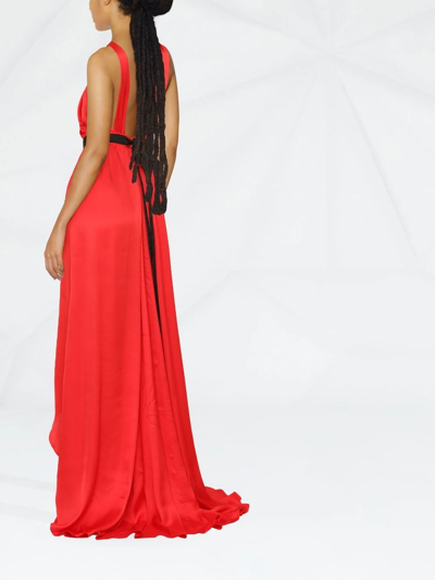 Shop Pinko Halterneck Belted Gown In Red