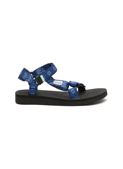 Shop Suicoke 'depa' Bandana Print Double Band Flat Sandals In Blue,black