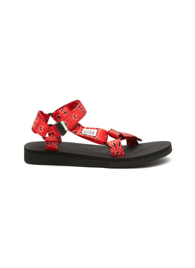 Shop Suicoke 'depa' Bandana Print Double Band Flat Sandals In Red,black