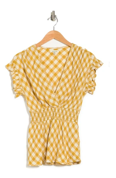 Maxstudio Gingham Smocked Waist Flutter Blouse In Citron Yellow