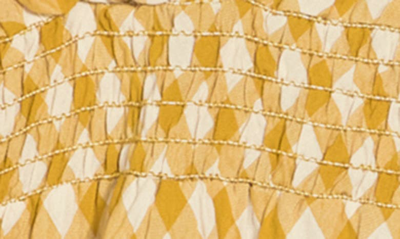 Maxstudio Gingham Smocked Waist Flutter Blouse In Citron Yellow