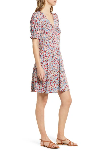 Shop Boden Puff Sleeve Jersey Minidress In Blue Floret Cluster