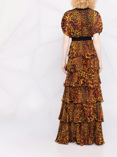 Roberto Cavalli Leopard-print Long Evening Dress In Black