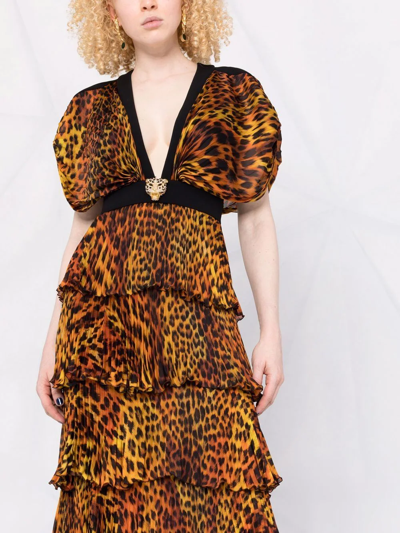 Roberto Cavalli Leopard-print Long Evening Dress In Black