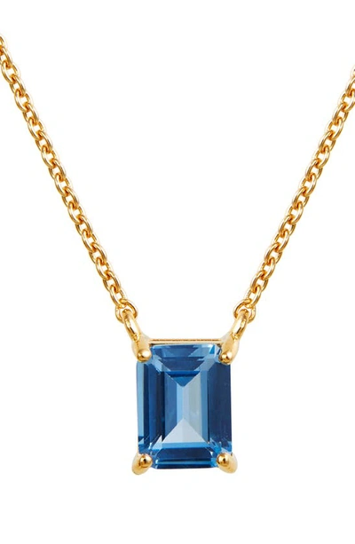 Savvy Cie Jewels Vermeil Emerald Cut Cz Birth Stone Box Cut Necklace In Blue Topaz - December