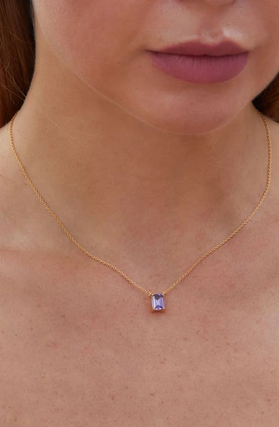 Shop Savvy Cie Jewels Vermeil Emerald Cut Cz Birth Stone Box Cut Necklace In Amethyst - February