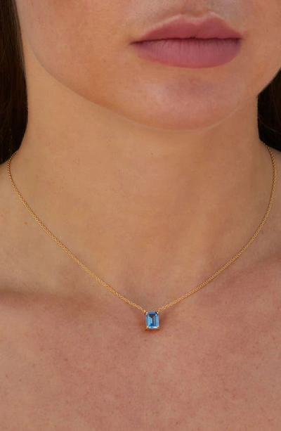 Savvy Cie Jewels Vermeil Emerald Cut Cz Birth Stone Box Cut Necklace In Blue Topaz - December