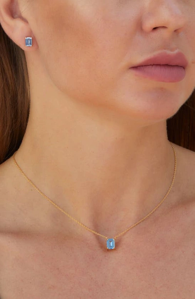 Savvy Cie Jewels Vermeil Emerald Cut Cz Birth Stone Box Cut Necklace In Blue Topaz - December