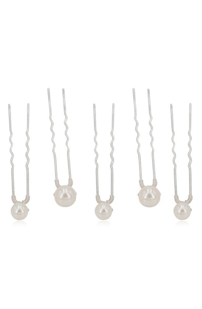 Shop Brides And Hairpins Iva Set Of 5 Imitation Pearl Hair Pins In Silver