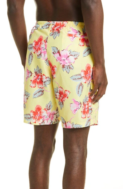Shop Palm Angels Hibicus Swim Trunks In Yellow/ White