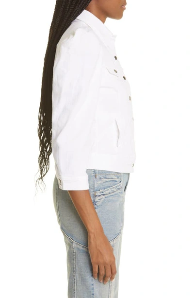 Shop Retroféte Ada Puff Sleeve Cotton Denim Trucker Jacket In White