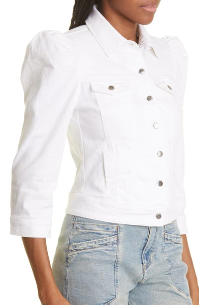 Shop Retroféte Ada Puff Sleeve Cotton Denim Trucker Jacket In White