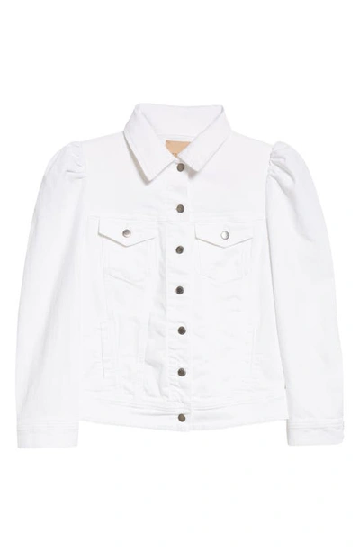 Shop Retroféte Ada Puff Sleeve Cotton Denim Trucker Jacket In White