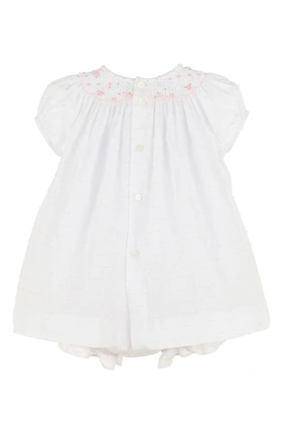 Luli & Me Swiss Dot Cotton Bishop Dress & Bonnet Set In White
