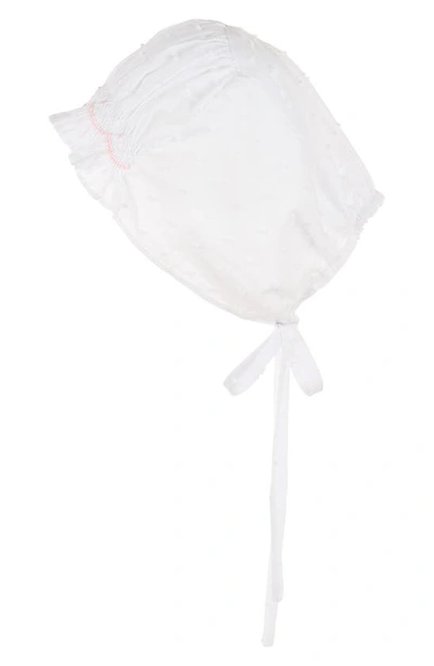 Luli & Me Swiss Dot Cotton Bishop Dress & Bonnet Set In White