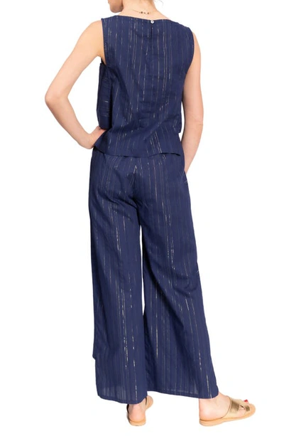 Shop Everyday Ritual Piper Metallic Stripe Cotton Pajamas In Midnight Shimmer