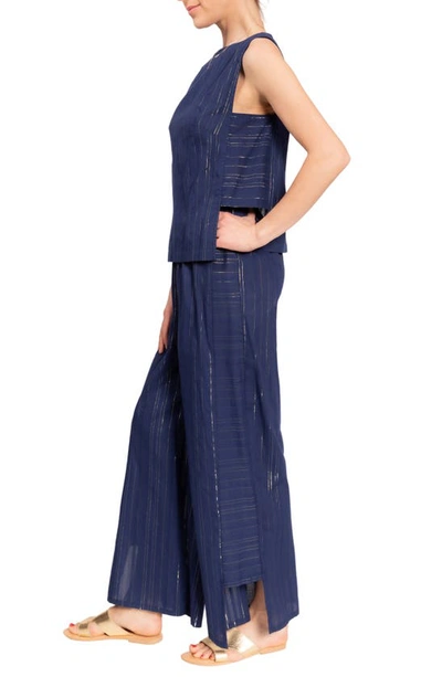 Everyday Ritual Piper Metallic Stripe Cotton Pajamas In Midnight Shimmer
