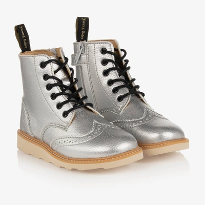 Shop Young Soles Silver Faux Leather Brogue Boots