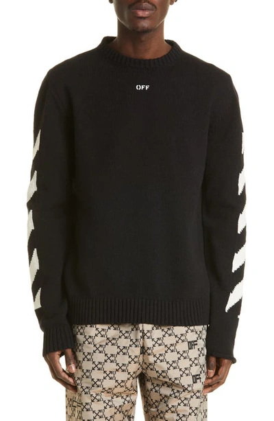 Shop Off-white Diagonal Cotton Blend Sweater In Black White