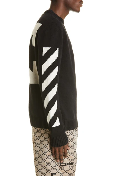Shop Off-white Diagonal Cotton Blend Sweater In Black White