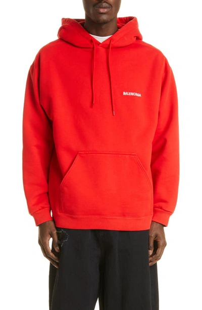 Shop Balenciaga Embroidered Cotton Logo Hoodie In Red / White