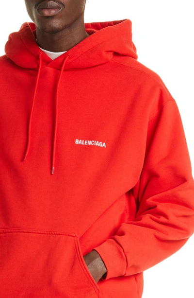 Shop Balenciaga Embroidered Cotton Logo Hoodie In Red / White