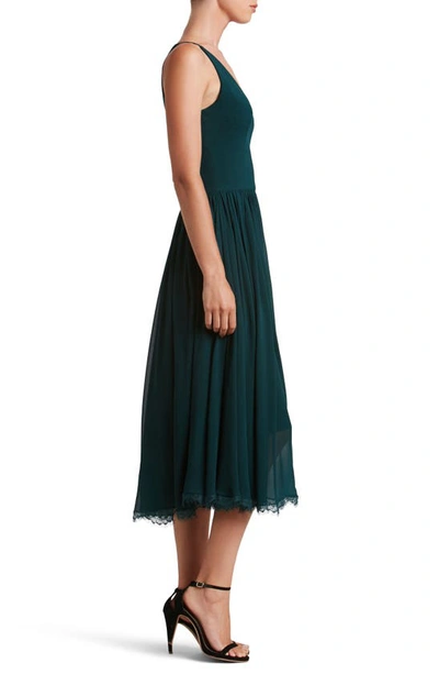 Dress The Population Alicia Mixed Media Midi Dress In Pine