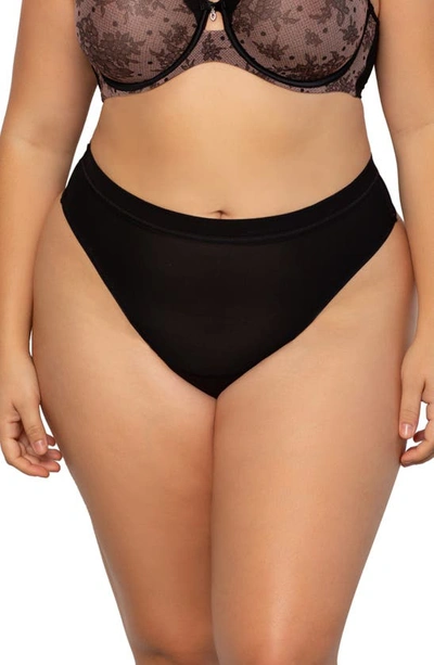 Shop Curvy Couture High Cut Mesh Thong In Black Hue