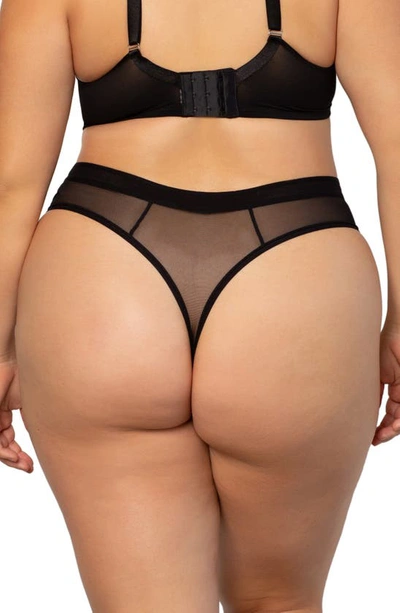 Curvy Couture Sheer Mesh Hi-cut Thong In Black Hue