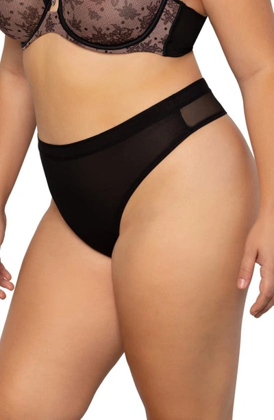 Shop Curvy Couture High Cut Mesh Thong In Black Hue