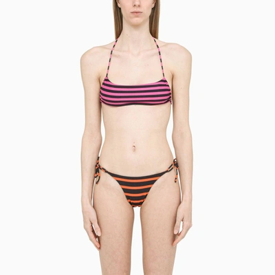 Shop Attico Black/fuchsia/orange Striped Bikini In Multicolor