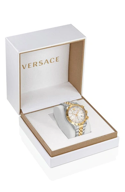 Shop Versace Hellenyium Chronograph Bracelet Watch, 44mm In Yellow Gold/ Steel