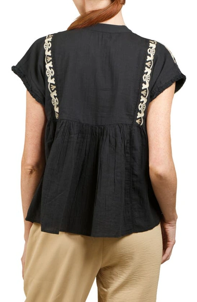 Shop Nikki Lund Embroidered Short Sleeve Top In Black