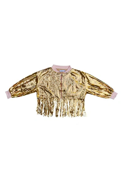 Shop Nikki Lund Oversize Sequin Fringe Hem Jacket In Gold