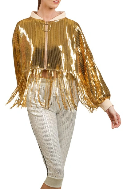 Shop Nikki Lund Oversize Sequin Fringe Hem Jacket In Gold