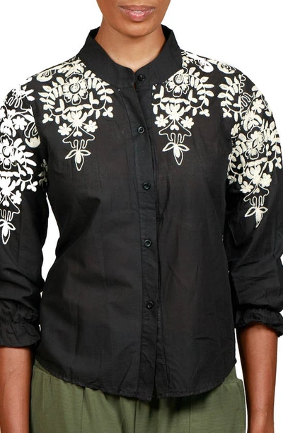 Shop Nikki Lund Floral Embroidered Cotton Blouse In Black
