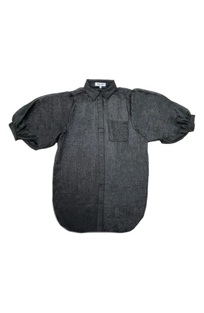 Nikki Lund Oversize Metallic Button-up Tunic Shirt In Black