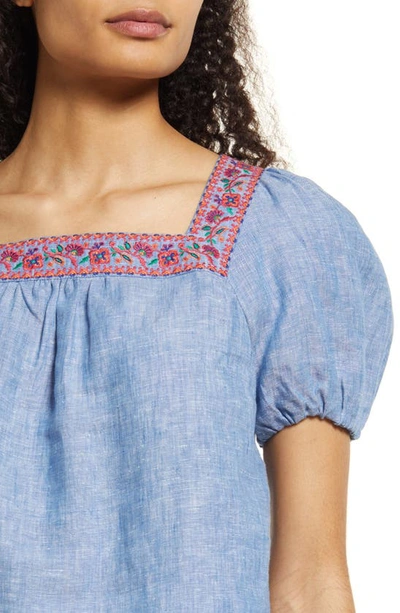 Shop Boden Square Neck Linen Top In Chambray