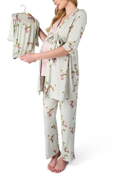 Shop Everly Grey Analise During & After 5-piece Maternity/nursing Sleep Set In Peony