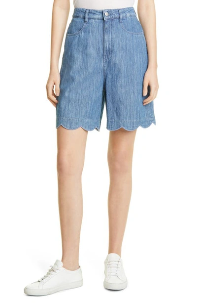 BOSS Scalloped Hem Denim Shorts in Blue