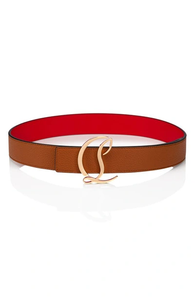 Shop Christian Louboutin Logo Buckle Leather Belt In Coconut/ Gold