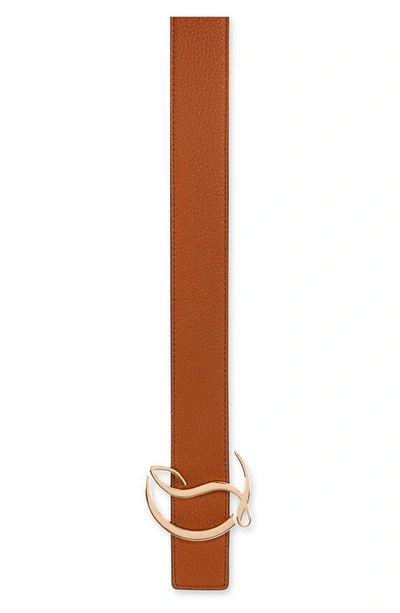 Shop Christian Louboutin Logo Buckle Leather Belt In Coconut/ Gold