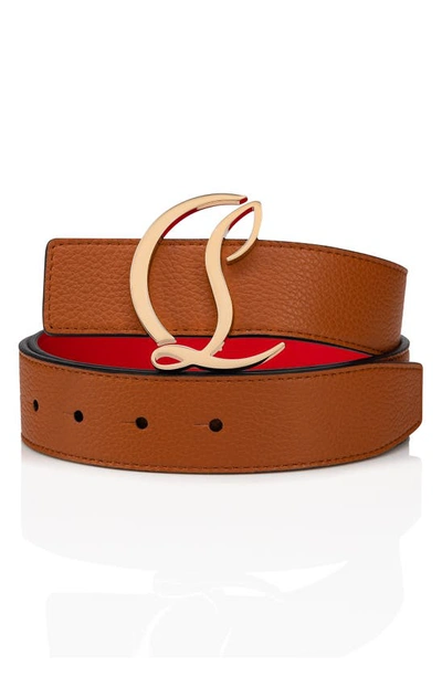 Shop Christian Louboutin Logo Buckle Leather Belt In Coconut/ Gold